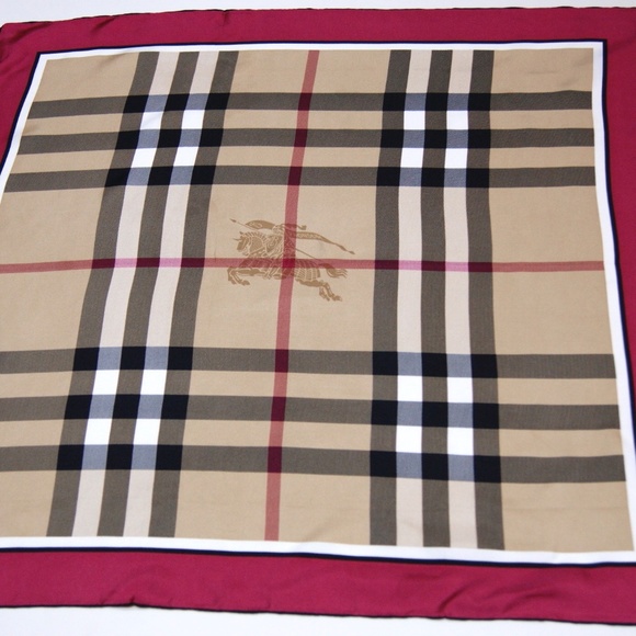 New Classic Beige Check Pattern Red  Silk Scarf - Picture 1 of 6